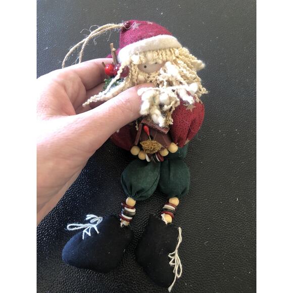 Vintage Primitive Folk Art Fabric Woodland Santa Figurine Ornament - Picture 2 of 8